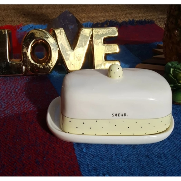Rae Dunn Other - Rae Dunn Yellow Polka Dots "Smear" Butter Dish